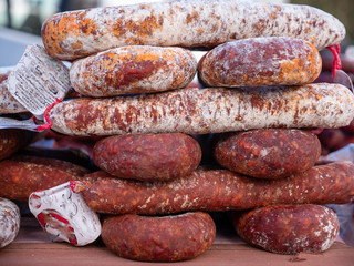 few traditional spanish chorizos on display