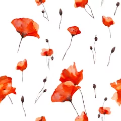 Wall murals Poppies Seamless floral pattern with poppy. Watercolor illustration.
