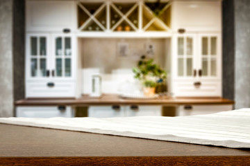 Table background of free space and kitchen interior 