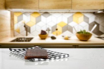 Table background of free space and kitchen interior 