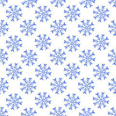 Snowflakes pattern. Winter printable design for web background. Blue snowflakes seamless texture.