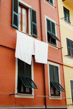Clothes drying outside residential building