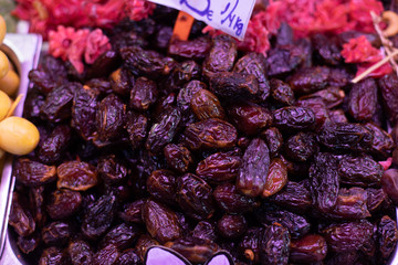 Spanish Natural and fresh gastronomy products. Datils in the market place