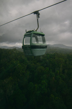 View of empty cable car over forest