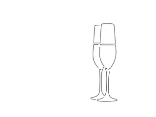 Champagne glasses isolated line drawing, vector illustration design. Christmas collection.