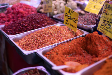 Spanish Natural and fresh gastronomy products. Spices in the market place