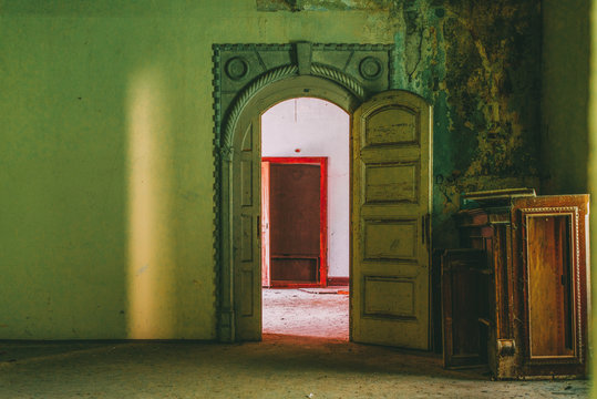 Interior view of open door at home