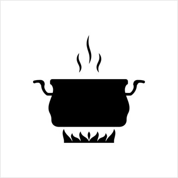 Pan Heating Icon, Frying Pan On Fire Icon