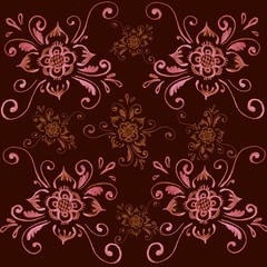 Fototapeta premium Floral pattern. Hand-drawn blue pattern of flowers. Pattern of branches and flowers. Background of delicate bouquets for design and textile decor. Islamic design. Arabic, turkish design.