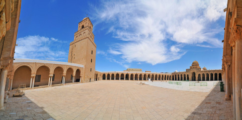 The Great Mosque of Kairouan also known as the Mosque of Uqba situated in the town of Kairouan, Tunisia. 