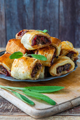 Homemade sausage, cranberry, chestnut and sage rolls