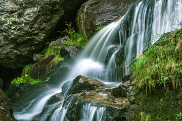 The famous Risslochfälle with silky water effect near Bodenmais, Bavarian forest, Bavaria, Germany