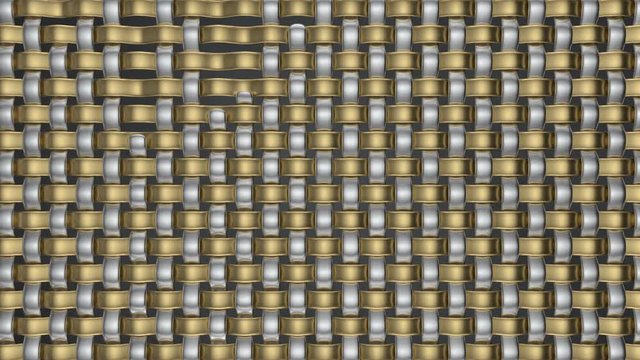 Weaving with gold and silver thread to create a pattern and design. Natural wicker texture.