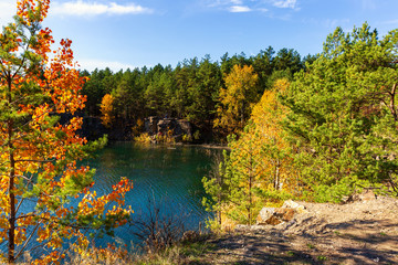 Autumn landscape with lake and trees
