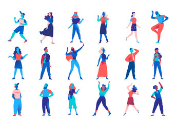 Collection of vector male and female characters for character animation. Company men women avatars isolated on white background. Vector illustration