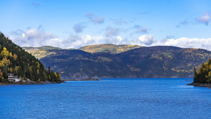 Fototapeta na wymiar The Saint-Laurent gulf in Canada, beautiful landscape in autumn in a fjord