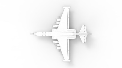Fototapeta na wymiar Line illustration of a modern fighter jet airplane isolated in white studio