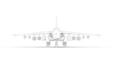 Line illustration of a modern fighter jet airplane isolated in white studio