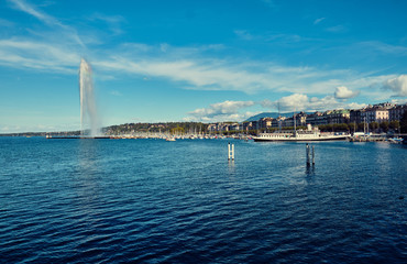 View of Lake Geneva and the fountain.