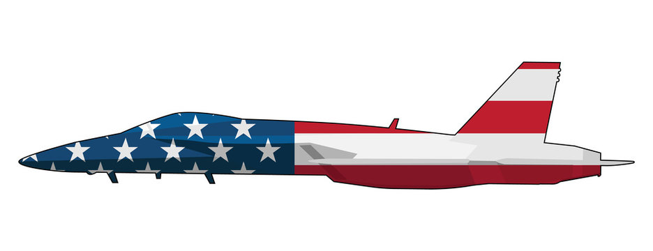 FA-18 Super Hornet American Flag Military Fighter Jet Airplane Isolated Vector Illustration