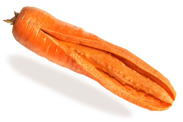 Fresh big red carrot sliced ​​on an isolated white background. The study of the composition of vegetables. closeup