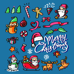 Obraz na płótnie Canvas Christmas celebration clip art linde doodle color illustration.