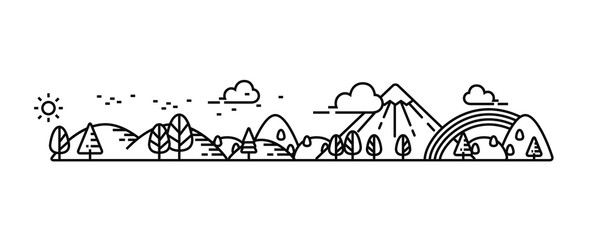 Natural park and good environment view illustrate line vector.