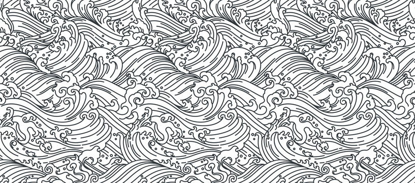 Orient wave seamless background illustration.