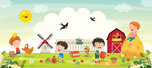 Fototapeta premium Little Children Gardening And Planting