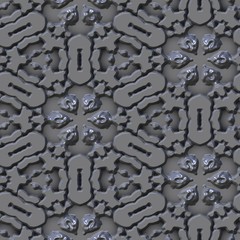 Ornamental embossed 3D metallic background. Seamless pattern. Rendering illustration.