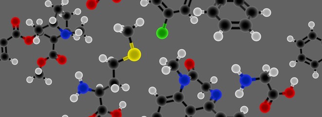 Models molecule background. Seamless pattern. 3D rendering illustration.