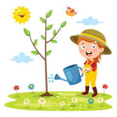 Little Children Gardening And Planting