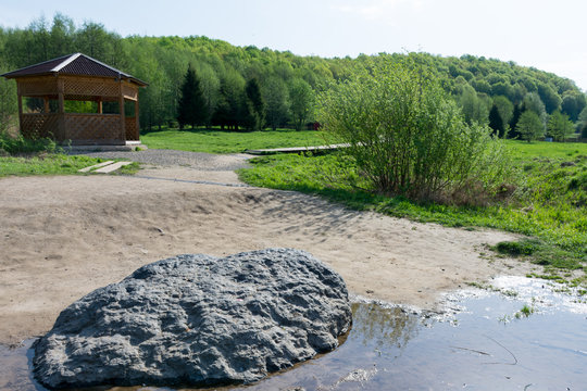 Blue stone on lake Pleshcheyevo in Pereslavl Zalessky