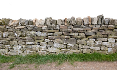 Dry stone wall, traditional farm wall building technique used in UK, especially Yorkshire and...