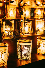 Christmas gift with tealights candle at Christmas market. Copenhagen, Denmark