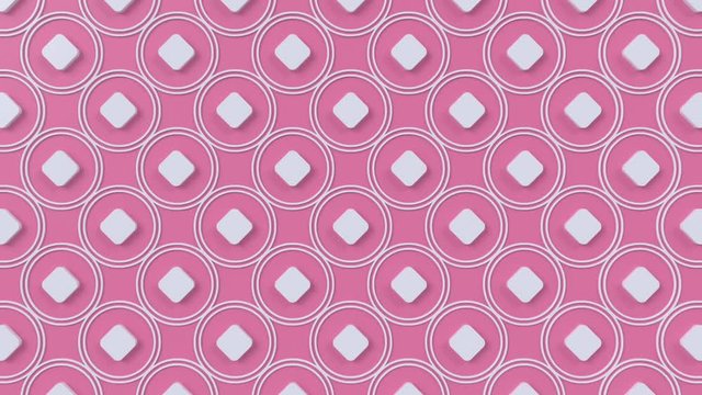 Arabesque looping geometric pattern. Pink and white islamic 3d motif. Arabic oriental animated background.
