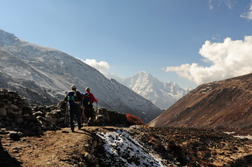 The highest mountains of the world are the Himalayas. Panorama of the highest mountains. Nepal.