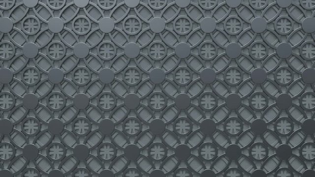Arabesque looping geometric pattern. Metal islamic 3d motif. Arabic oriental animated background.