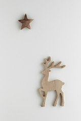 Christmas composition. Reindeer star top view background with copy space for your text. Flat lay.