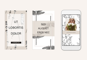 Social Media Story Layout Set with Nature Illustrations