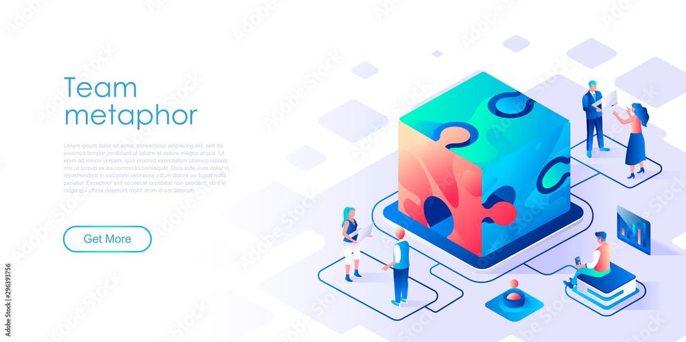 Aufkleber Team metaphor isometric landing page vector template