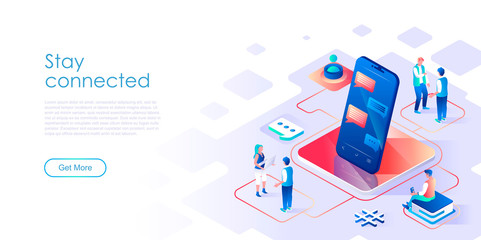 Fototapeta na wymiar Stay connected isometric landing page vector template