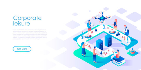 Corporate leisure isometric landing page vector template