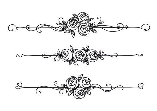 Floral elegant patterns black and white. Cover page design. Vintage elements for decor line art. Rose flower outline