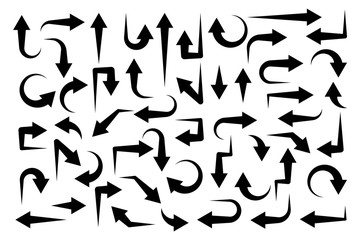 Black Arrows Set on White Background. Arrow, Cursor Icon. Vector Pointers Collection. Back, Next Web Page Sign. 