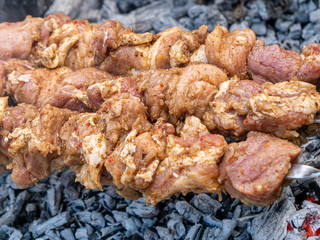 Barbecue - meat is grilled on the grill.