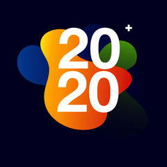 Happy New Year 2020 logo text design. Rat year. Cover of business diary for 2020 with wishes. Brochure design template, card, banner. Vector illustration. Blue Background