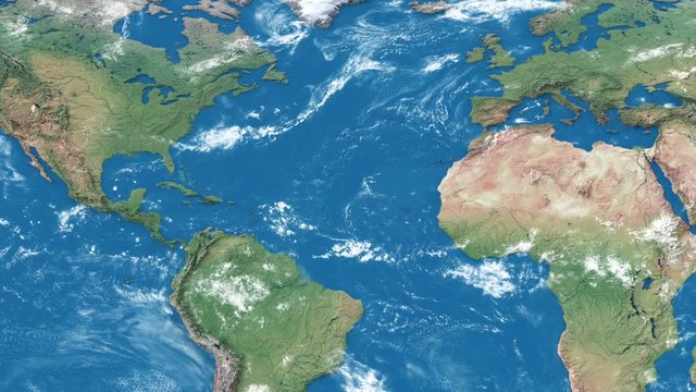 Realistic earth world map. Detailed world atlas animation. Zoom in of the north america, usa.