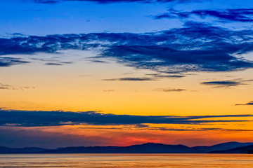 Sunset Over Mountains, Ocean, Sea