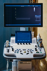 Modern ultrasound machine in clinic laboratory of sonography diagnostics